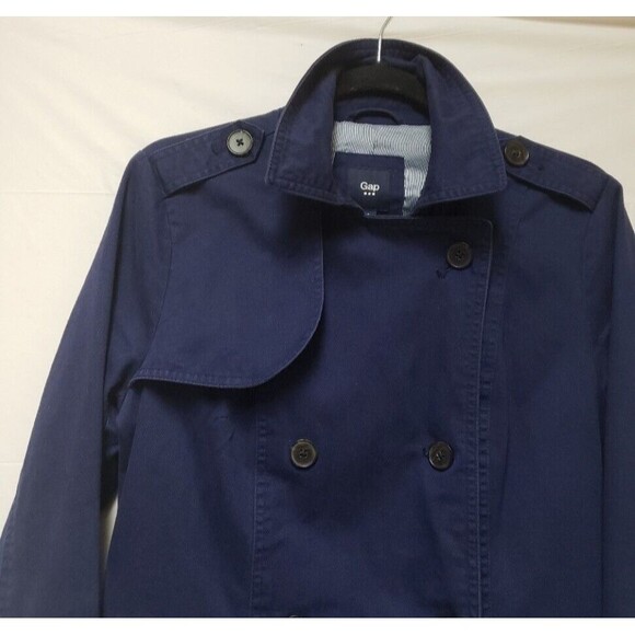 GAP Women's Navy Blue Trench Coat Fully Lined Double Breasted S Pre Owned Good - Picture 10 of 15